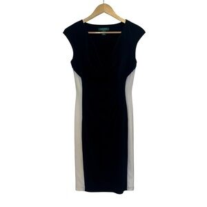 Lauren Ralph Lauren Colorblock Surplice Sheath Dress Black & White